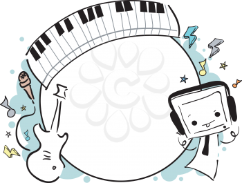 Royalty Free Clipart Image of a Music Frame With a Cute Little Monster