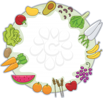 Royalty Free Clipart Image of a Fruit and Vegetable Frame