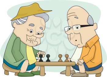 Royalty Free Clipart Image of Two Old Men Playing Chess