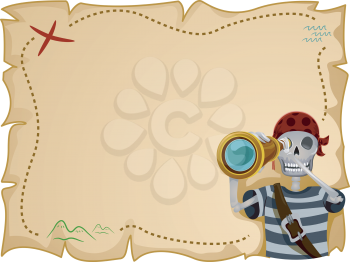 Royalty Free Clipart Image of a Pirate Frame With a Skeleton