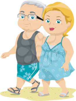 Royalty Free Clipart Image of a Senior Couple on the Beach