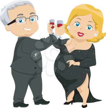 Royalty Free Clipart Image of an Older Couple Toasting