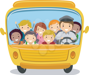 Royalty Free Clipart Image of Children Riding a School Bus
