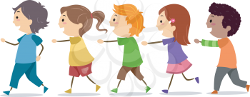Royalty Free Clipart Image of Children Walking in a Line