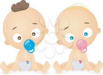 Royalty Free Clipart Image of Babies With Pacifiers
