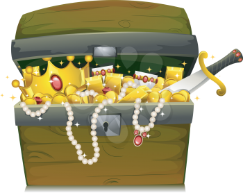 Royalty Free Clipart Image of a Chest Filled With Gold and Jewels