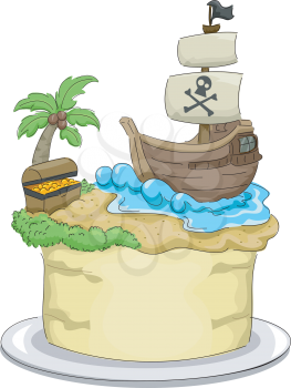 Royalty Free Clipart Image of a Pirate Themed Cake