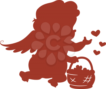 Royalty Free Clipart Image of Cupid With a Basket of Hearts