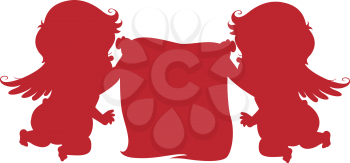 Royalty Free Clipart Image of Silhouette Cupids With a Banner