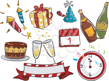 Royalty Free Clipart Image of New Year's Items