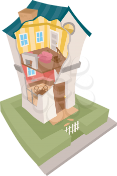 Royalty Free Clipart Image of a Cross Section of a House