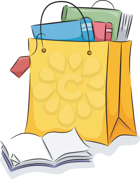 Royalty Free Clipart Image of a Shopping Bag Full of Books