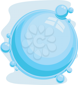 Royalty Free Clipart Image of a Big Bubble Surrounded by Small Bubbles