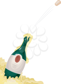 Royalty Free Clipart Image of a Cork Flying Out of a Bottle of Champagne