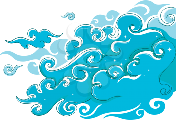 Royalty Free Clipart Image of Swirly Clouds With Stars