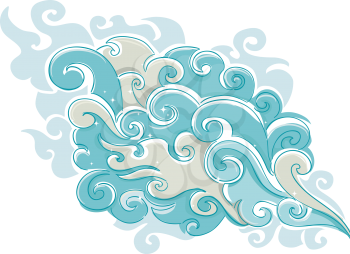 Royalty Free Clipart Image of Swirling Clouds and Smoke With Stars