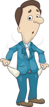 Royalty Free Clipart Image of a Man With Empty Pockets