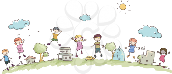 Royalty Free Clipart Image of Children Outside