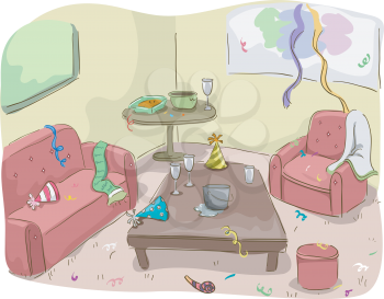 Royalty Free Clipart Image of a Living Room After