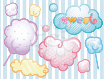 Royalty Free Clipart Image of Cute Labels on a Striped Background