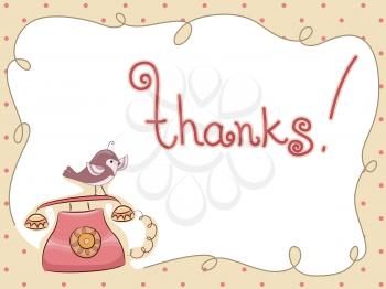 Royalty Free Clipart Image of a Thank You With a Bird on a Telephone