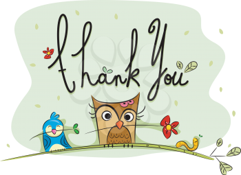 Royalty Free Clipart Image of a Thank You With Birds