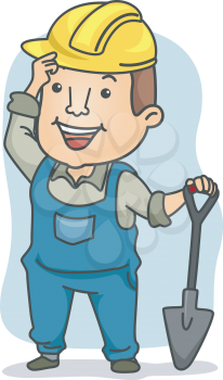 Royalty Free Clipart Image of a Construction Worker With a Shovel