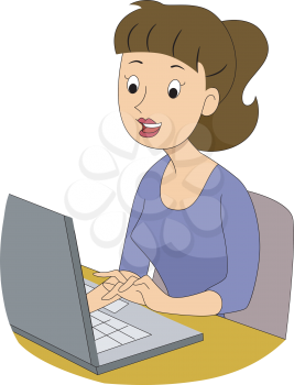 Royalty Free Clipart Image of a Woman at a Laptop