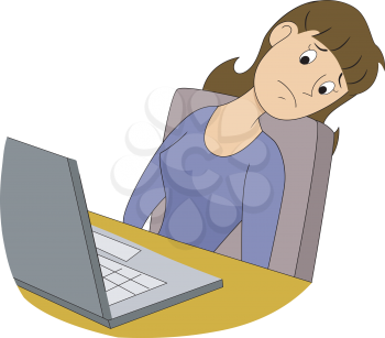 Royalty Free Clipart Image of a Woman Looking Frustrated at a Computer