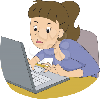 Royalty Free Clipart Image of a Woman Typing Quickly