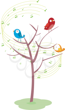 Royalty Free Clipart Image of Birds Singing in a Tree