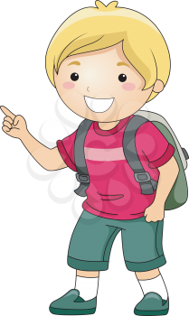 Royalty Free Clipart Image of a Student With a Backpack Pointing His Finger