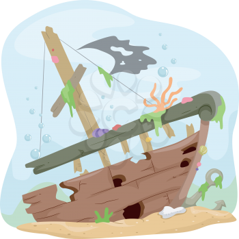 Royalty Free Clipart Image of a Shipwreck