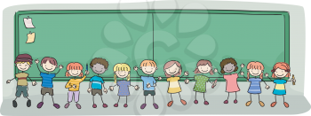 Royalty Free Clipart Image of Children in Front of a Board