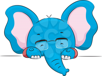 Royalty Free Clipart Image of an Elephant in Eyeglasses Holding a Board