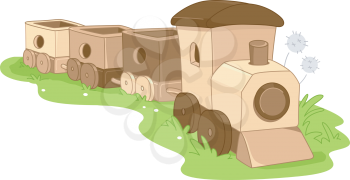 Royalty Free Clipart Image of a Wooden Toy Train
