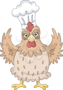 Royalty Free Clipart Image of a Chicken in a Chef's Hat