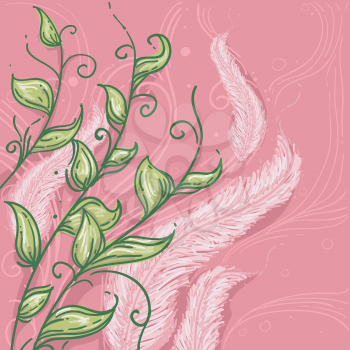 Royalty Free Clipart Image of Feathers and Leaves