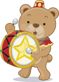 Royalty Free Clipart Image of a Circus Bear Drummer