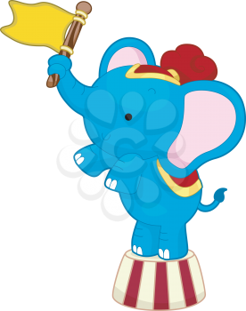 Royalty Free Clipart Image of an Elephant Waving a Flag