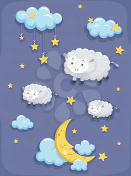 Royalty Free Clipart Image of Sheep in the Sky