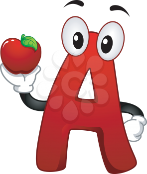 Royalty Free Clipart Image of an A With an Apple