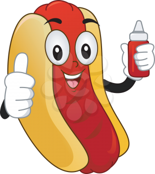 Royalty Free Clipart Image of a Hot Dog With Ketchup