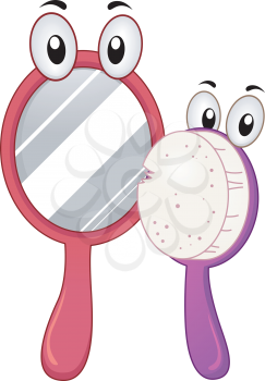 Royalty Free Clipart Image of a Mirror and Brush