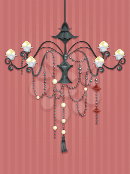 Royalty Free Clipart Image of a Chandelier Against a Striped Background