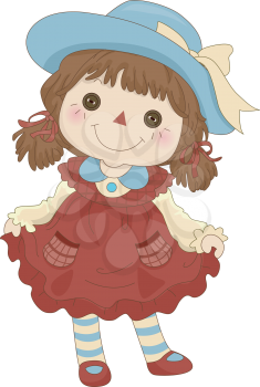 Royalty Free Clipart Image of a Rag Doll Standing on Its Feet