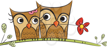 Royalty Free Clipart Image of Two Owls in Love