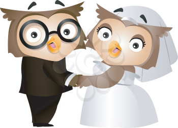 Royalty Free Clipart Image of an Owl Bride and Groom