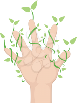 Royalty Free Clipart Image of a Hand Covered in Vines