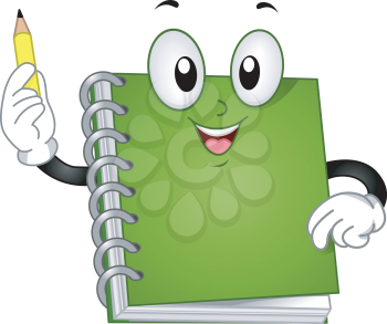 Royalty Free Clipart Image of a Notebook Holding a Pencil